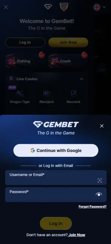 Gembet Login on Mobile